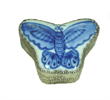 Small Butterfly Porcelain Top Silver Box
