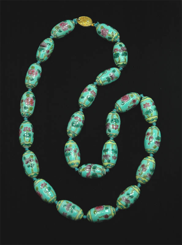 Porcelain Oval Floral Turquoise Necklace
