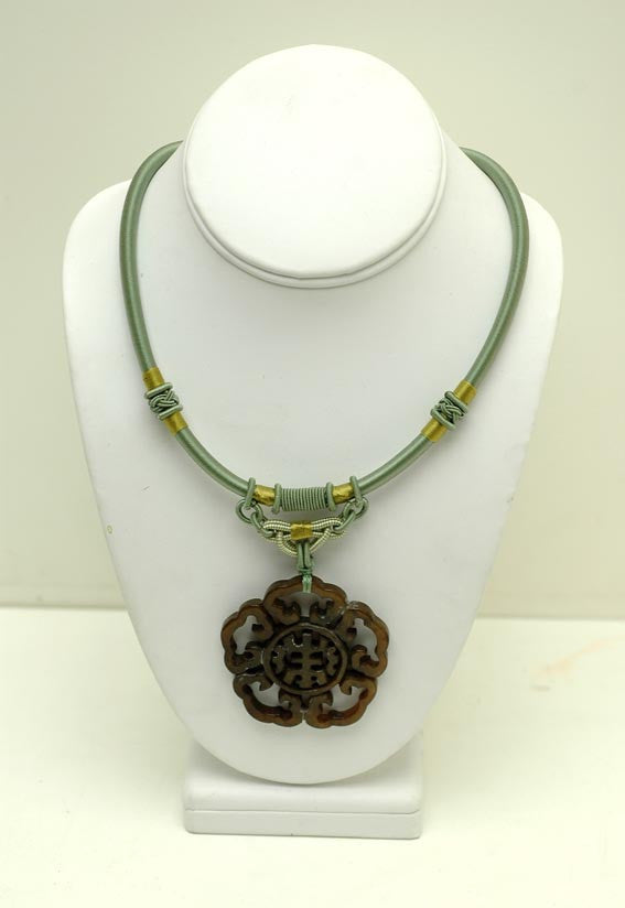 Dark Soo Chow Jade Flower Silk Macrame Choker