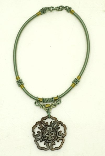 Dark Soo Chow Jade Flower Silk Macrame Choker