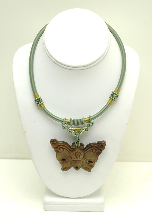 Dark Soo Chow Jade Butterfly Silk Macrame Choker