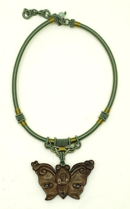 Dark Soo Chow Jade Butterfly Silk Macrame Choker