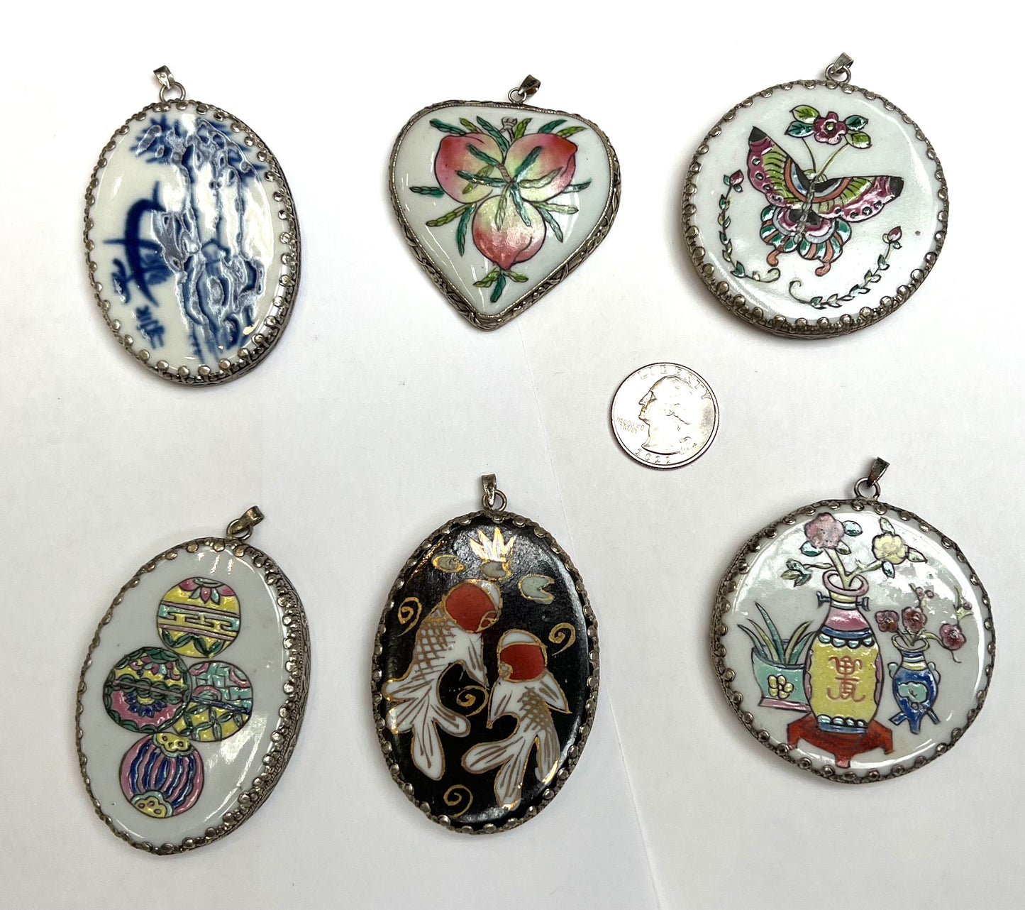 Porcelain Pendant with Silver plated frame