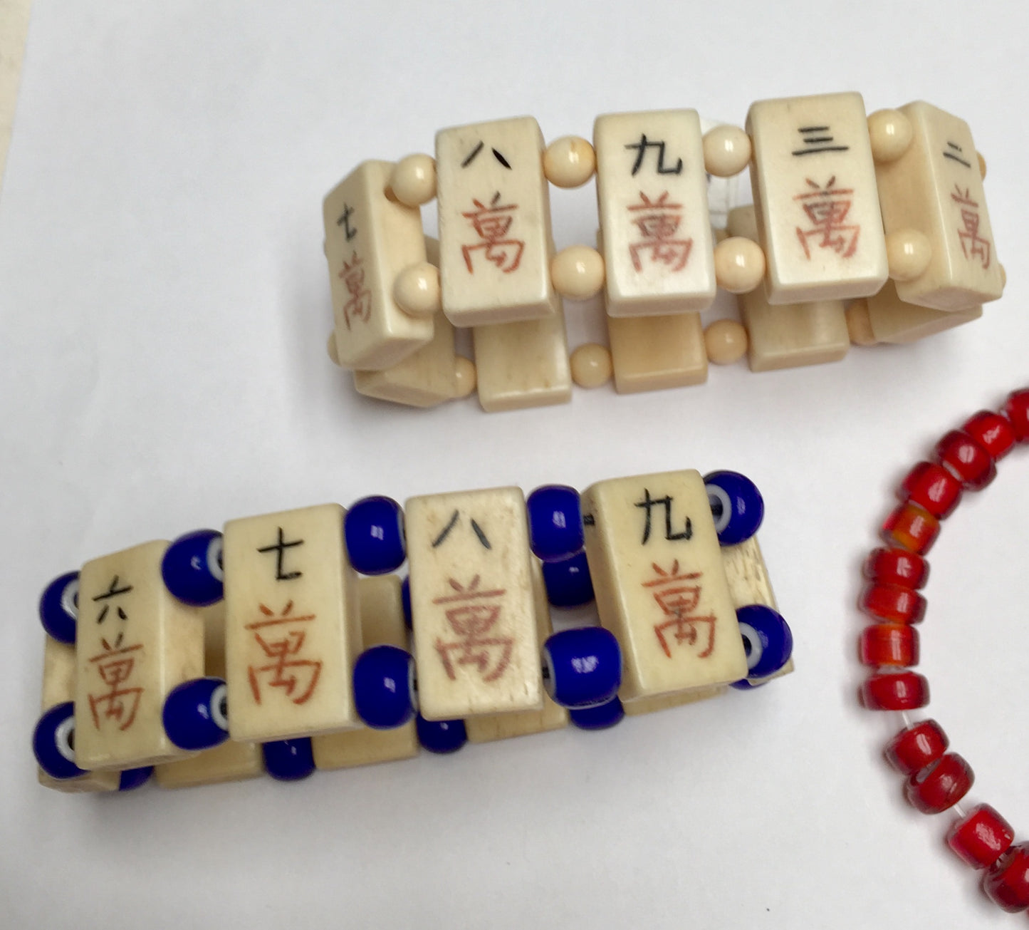 Mah Jong Bone Bracelet with Bone or Glass Beads