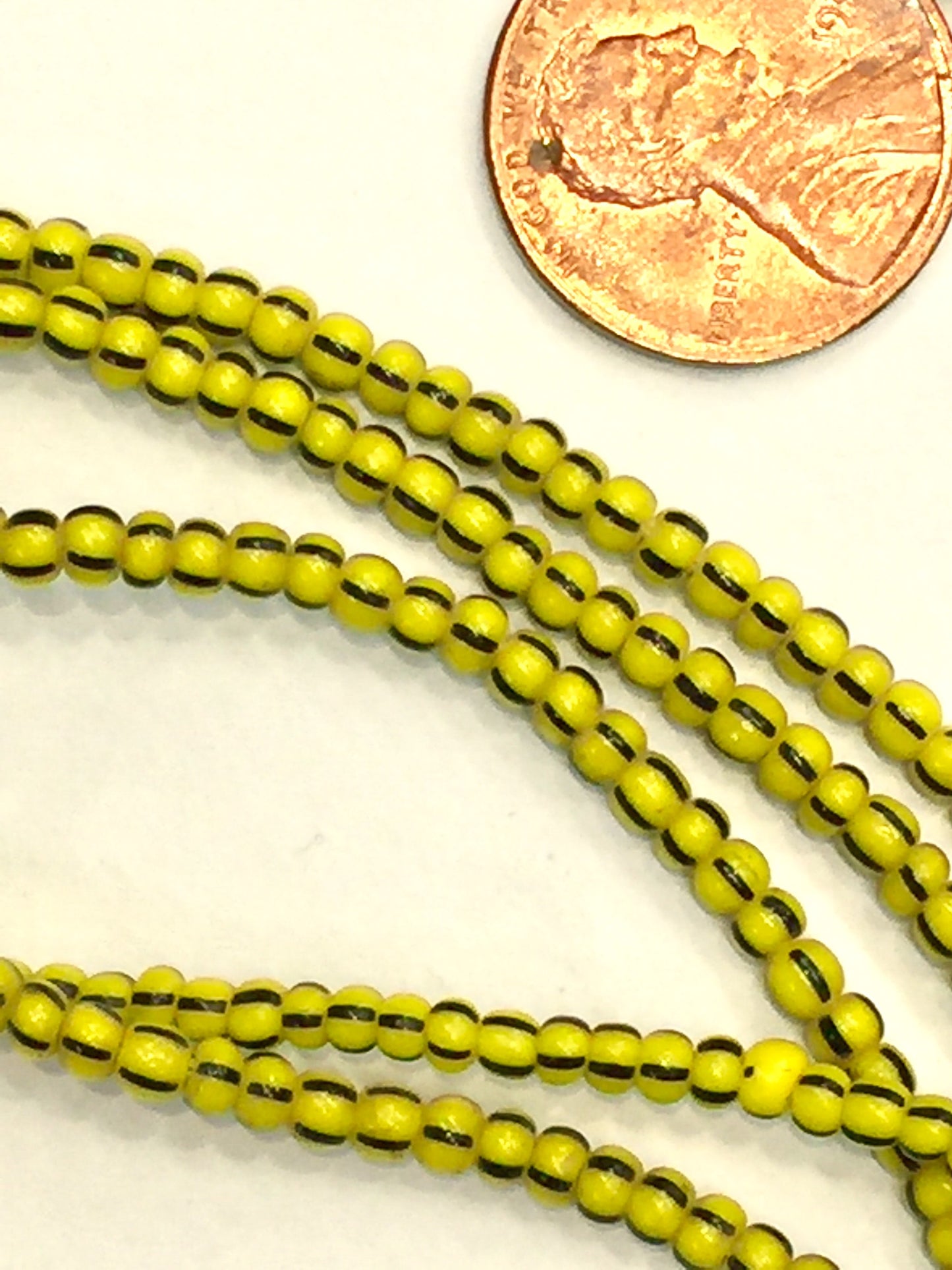 Vintage Yellow with Black stripe Small Ghana Glass Beads BA-A4AC, BA-A47B