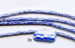 Vintage Blue Striped Small Ghana Glass Beads BA-A43G