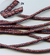 Vintage Brick Red, White and Black Striped Small Ghana Glass Beads BA-A43K
