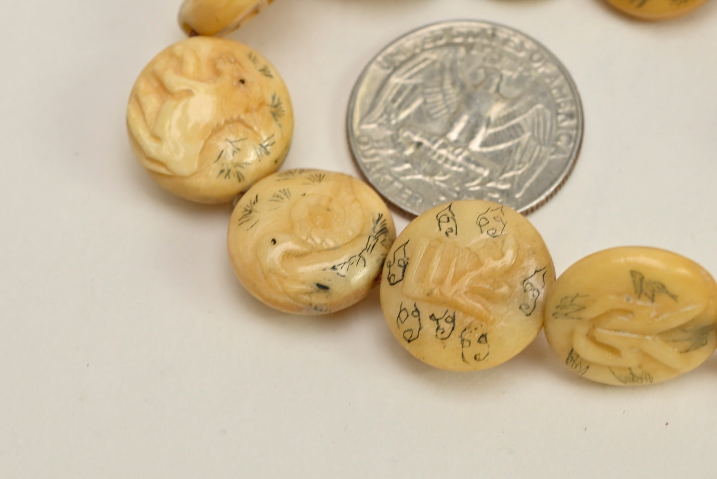 Chinese Zodiac Carved Bone Disc Beads Rosary BBE219Z
