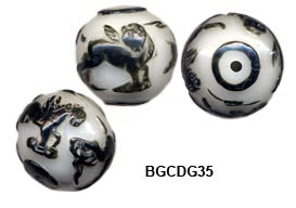Carved Peking Glass Bead Pegasus, Rabbit, Floral, Fu and Happiness