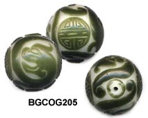 Carved Peking Glass Bead Longevity 25mm  BGC205 - 4 Colors