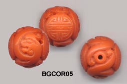 Carved Peking Glass Beads Solid Orange Color  BGCOR -2 Styles