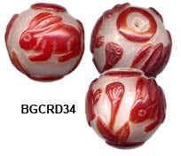 Carved Peking Glass Bead Pegasus, Rabbit, Floral, Fu and Happiness  BGC - 5 Styles