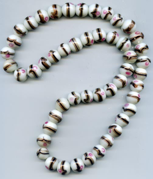 15mm White and Pink Glass Bead BGH734