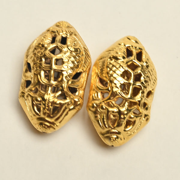Gold Plated Double Fish Oval Bead BM73G  1-3/8"