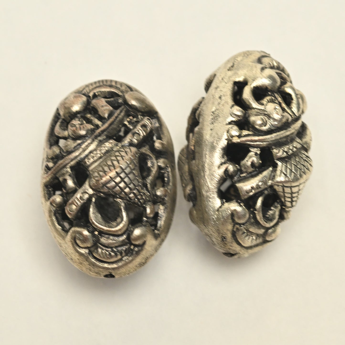 Silver Plated Oval Bead with Immortal Symbols  BM74  1-3/8"