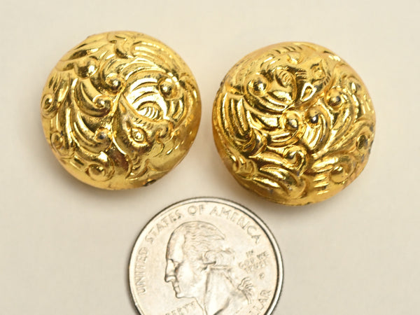 Gold Plated Pancake Bead with Peacock BM81G  1"