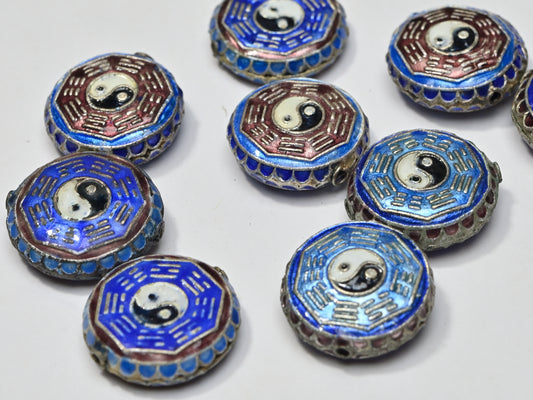 Bead Enamel Silver Plated Metal Disc Yin Yang Bagua