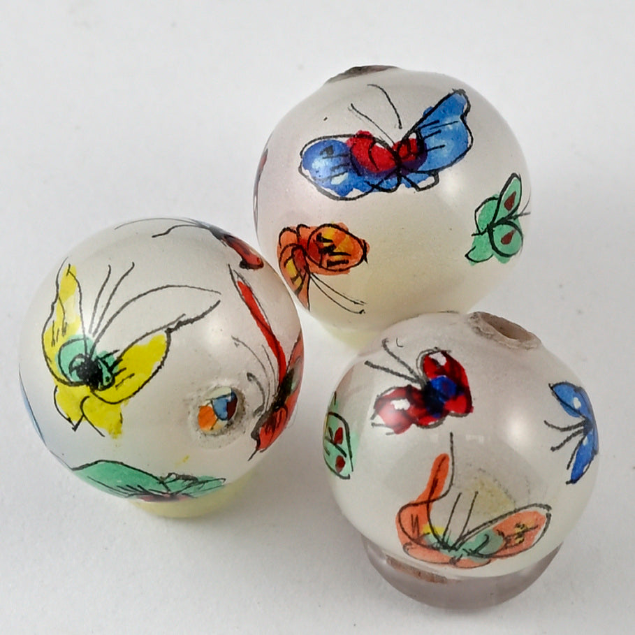Small Reverse Painted Glass Beads 15mm Round - 2 Styles