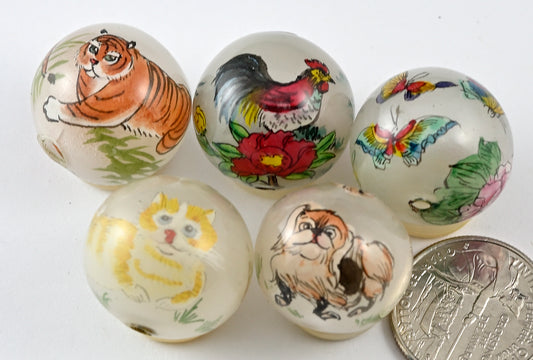 Reverse Painted Glass Beads 24mm Round - 5 Designs
