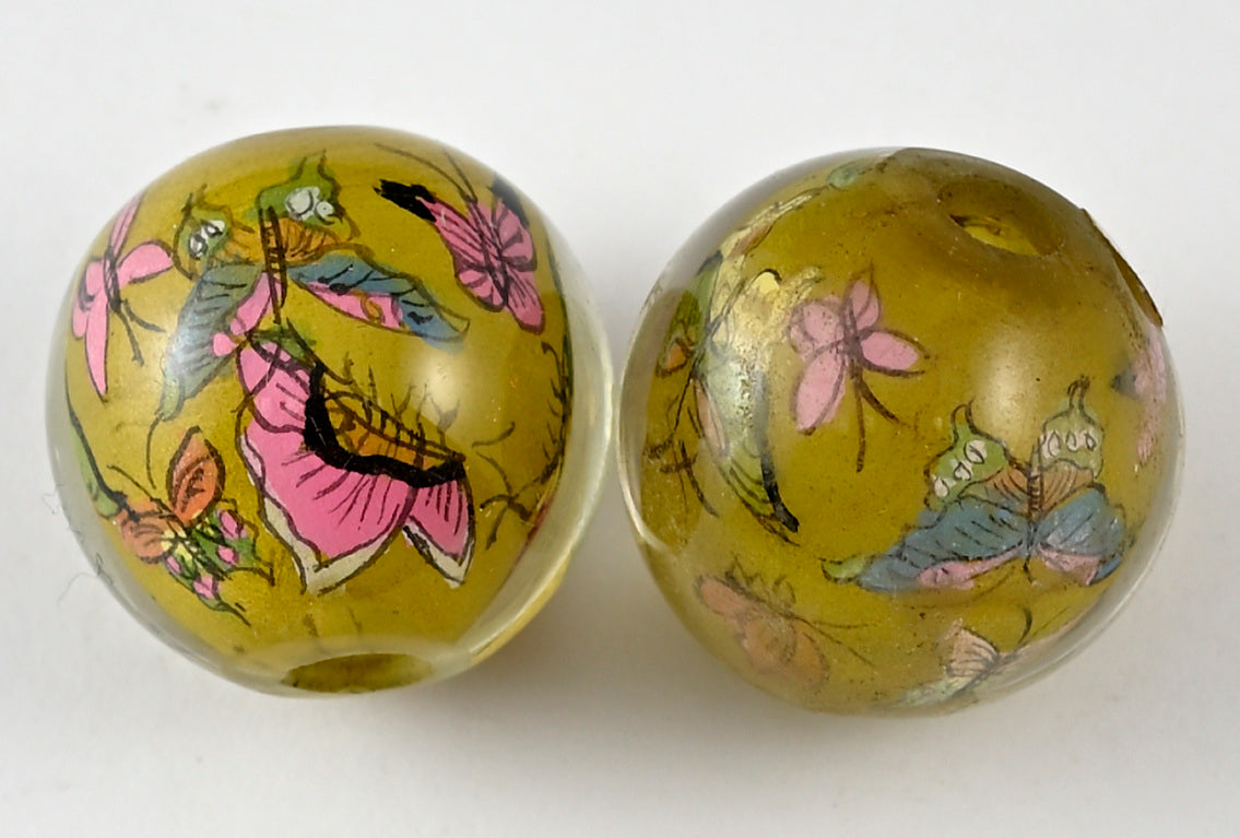 Butterfly Reverse Painted Glass Beads Butterflies - 5 Colors