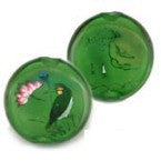 Green Bird Reverse Painted Glass Pancake Beads BRG204SB