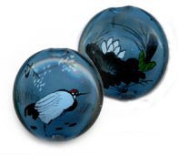 Bird Reverse Painted Glass Pancake Beads  - 2 Colors