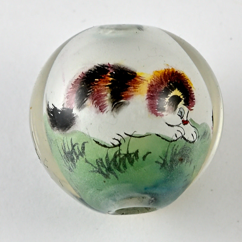 Reverse Painted Glass Beads 26mm Round with Cats BRG231C