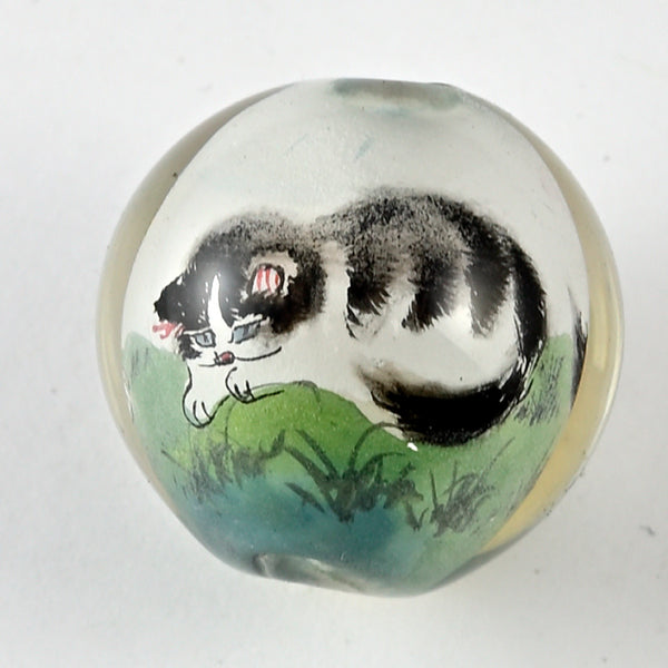 Reverse Painted Glass Beads 26mm Round with Cats BRG231C