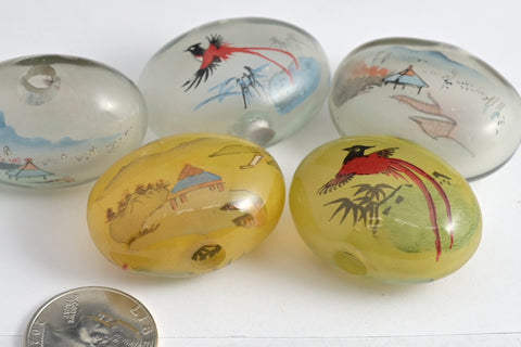 Reverse Painted Glass Pancake Beads Pheasant - 2 Colors