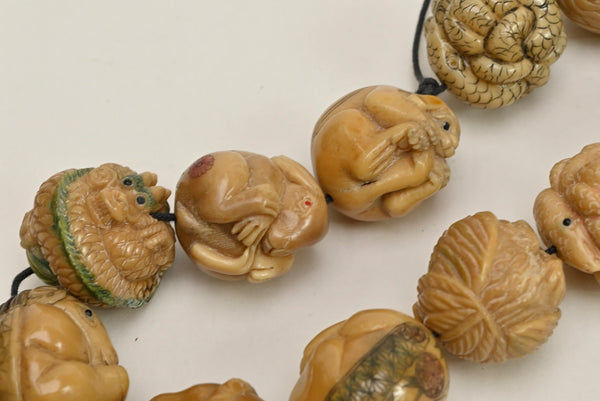 Chinese Zodiac Animals Carved Tagua Nut 25mm Round Beads BTA103-25Z