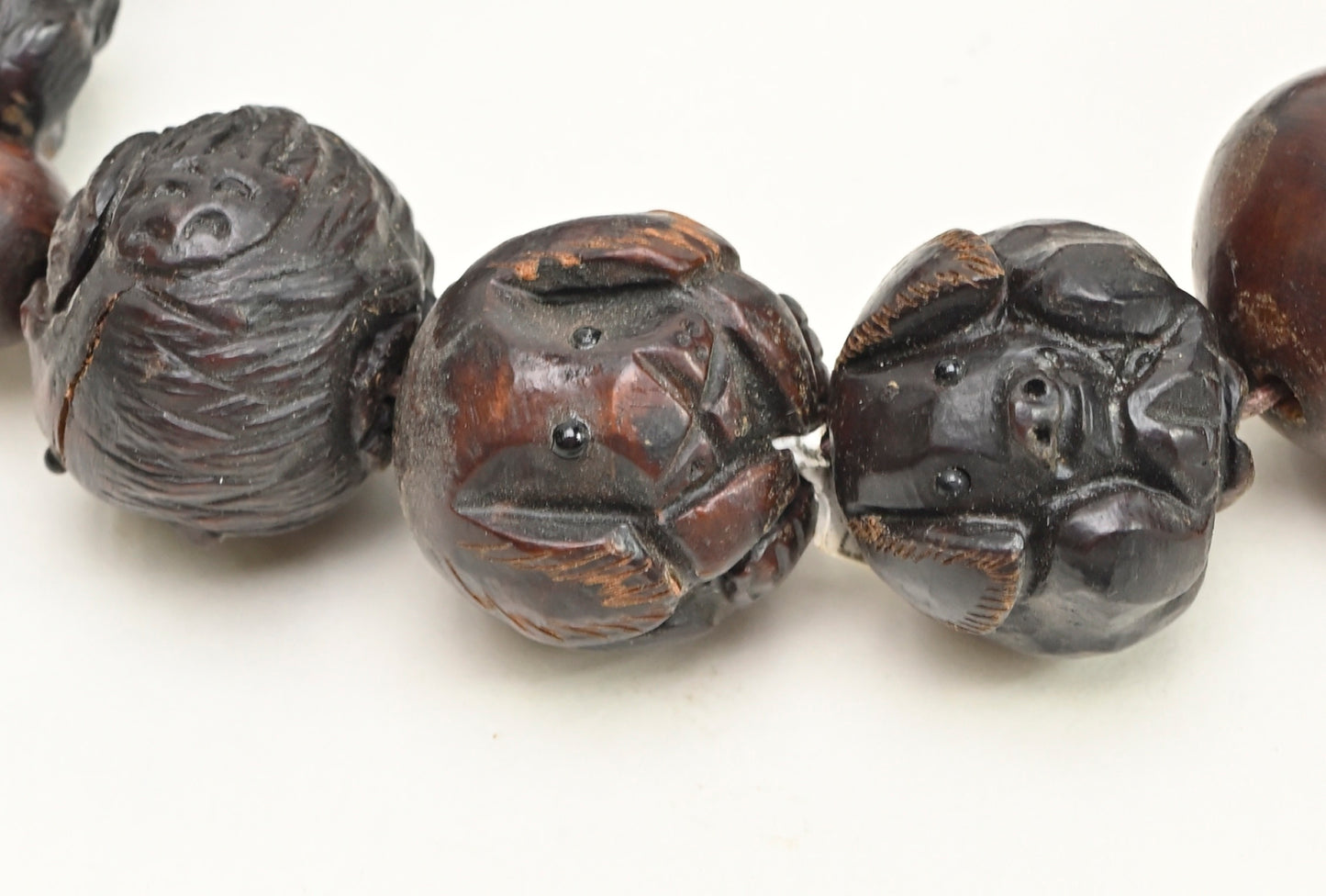 Chinese Zodiac Carved Dark Wood Round Beads Rosary BWD25