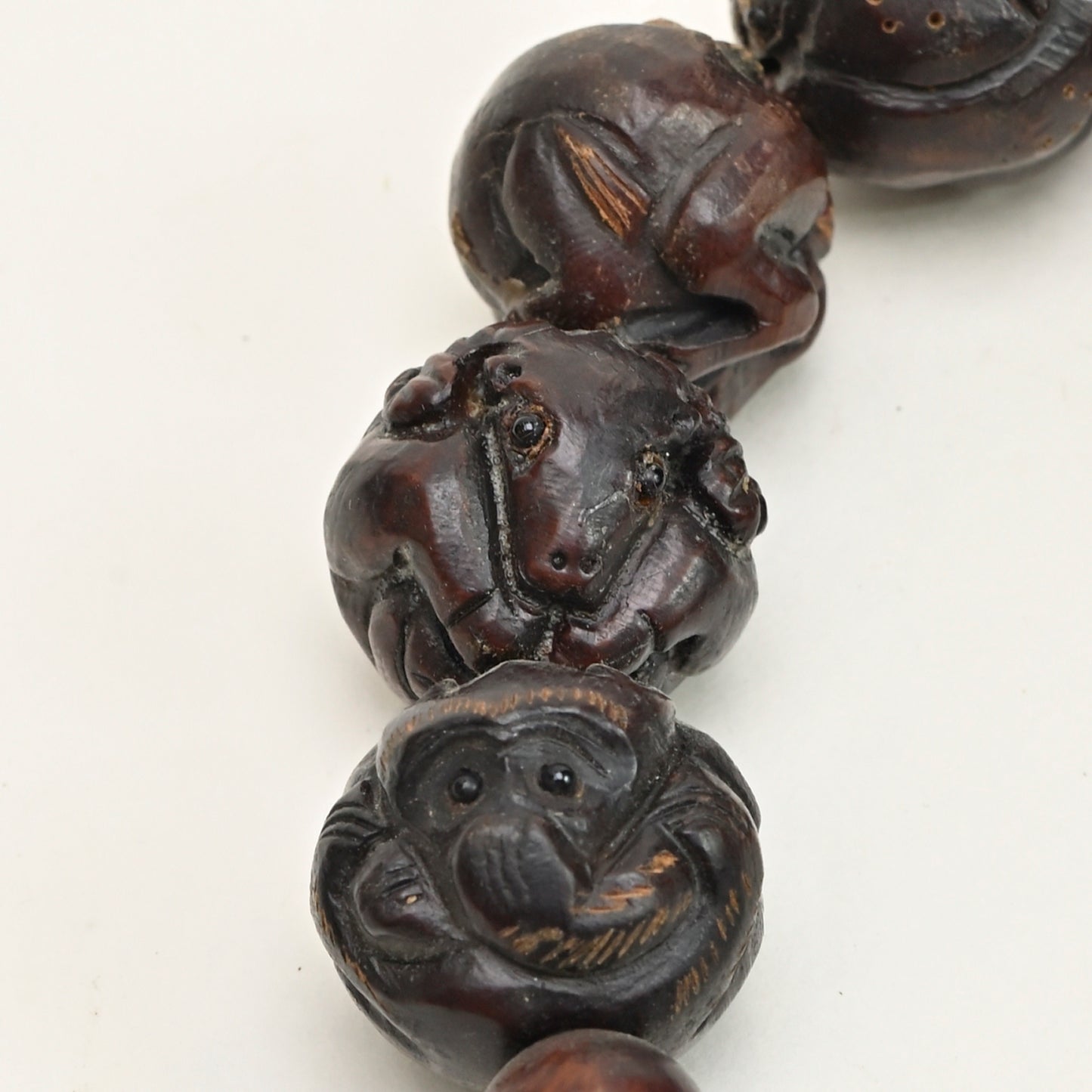 Chinese Zodiac Carved Dark Wood Round Beads Rosary BWD25