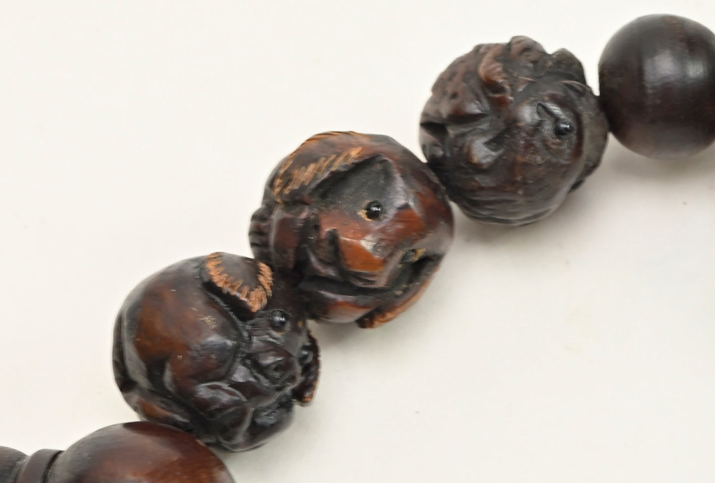 Chinese Zodiac Carved Dark Wood Round Beads Rosary BWD25