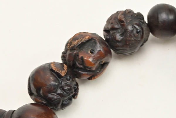Chinese Zodiac Carved Dark Wood Round Beads Rosary BWD25