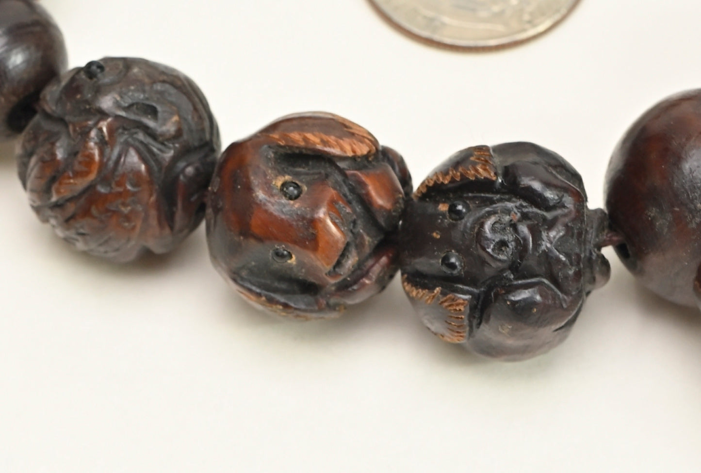 Chinese Zodiac Carved Dark Wood Round Beads Rosary BWD25