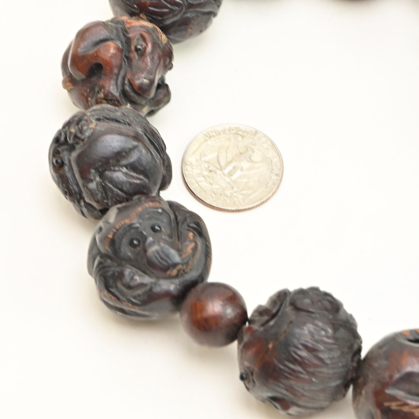 Chinese Zodiac Carved Dark Wood Round Beads Rosary BWD25