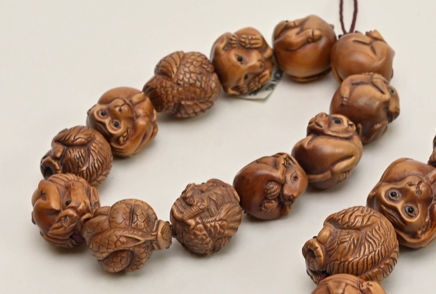 Chinese Zodiac Carved Box Wood Round Beads Set BWH01Z