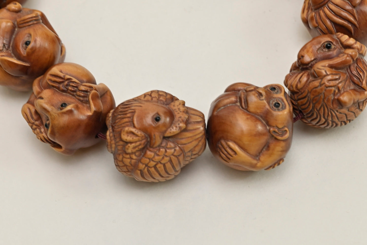 Chinese Zodiac Carved Box Wood Round Beads Set BWH01Z