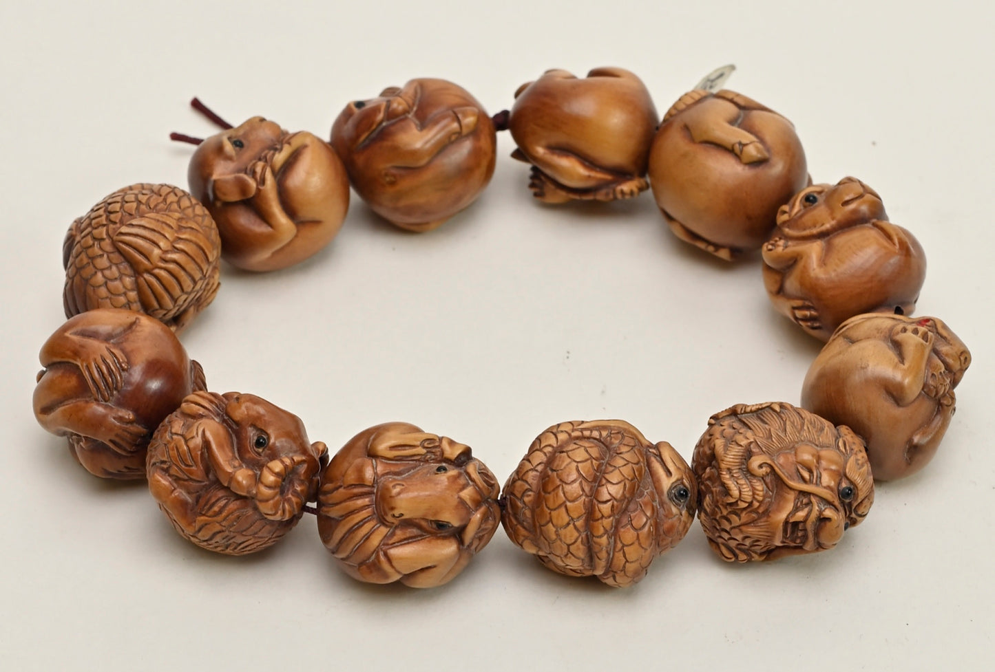 Chinese Zodiac Carved Box Wood Round Beads Set BWH01Z