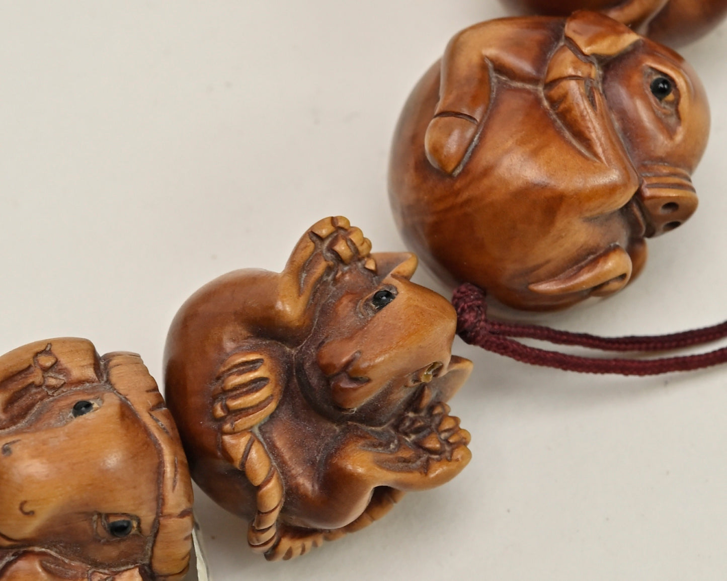 Chinese Zodiac Carved Box Wood Round Beads Set BWH01Z