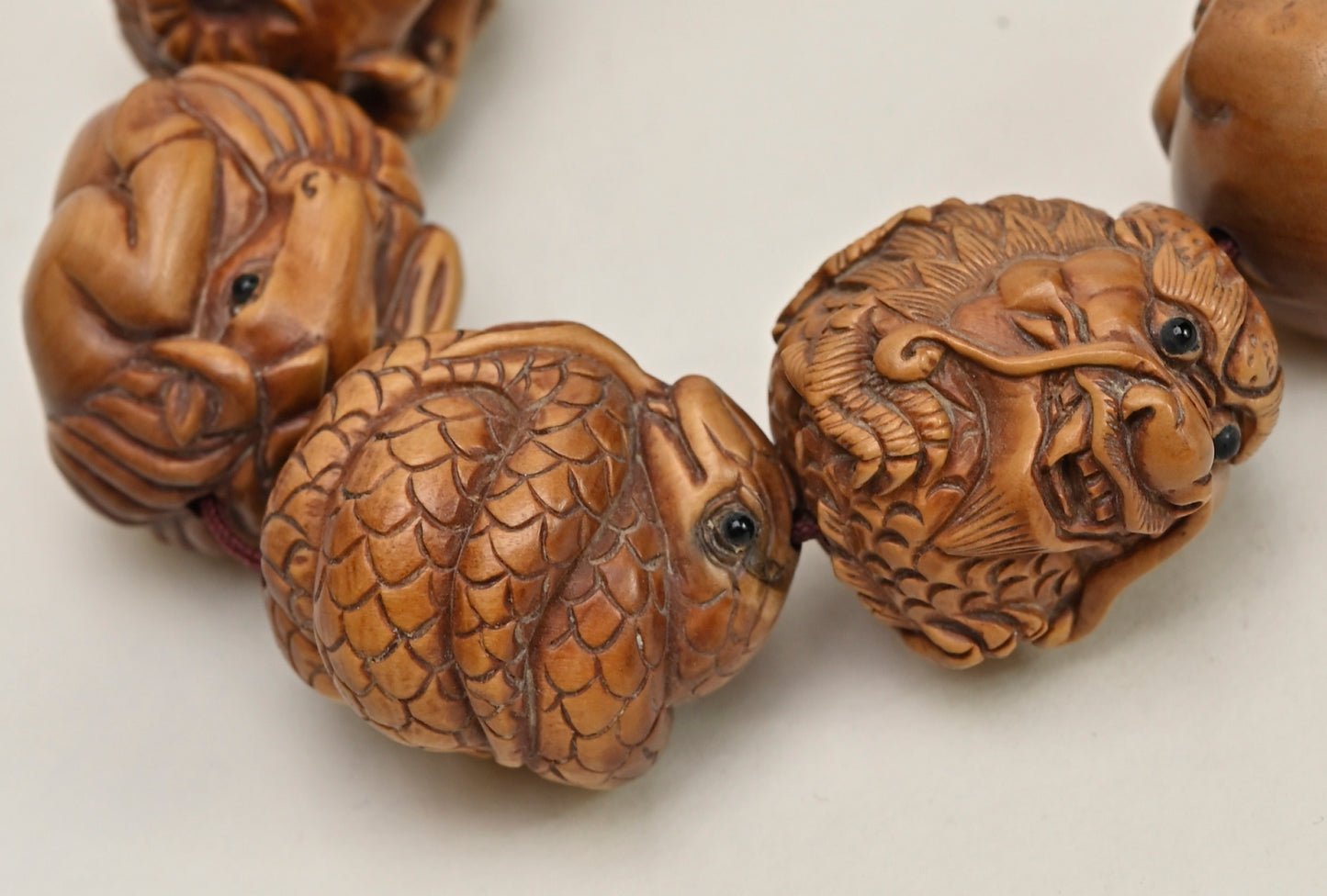 Chinese Zodiac Carved Box Wood Round Beads Set BWH01Z