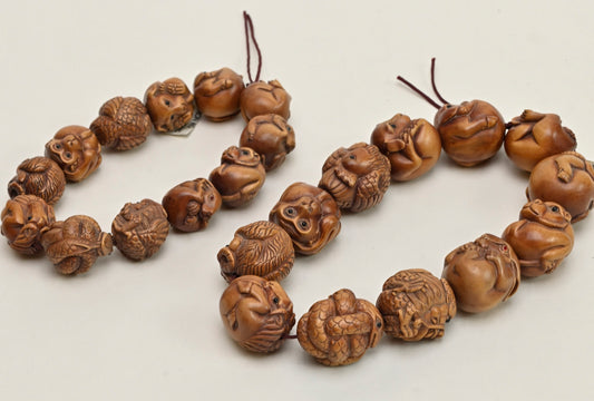 Chinese Zodiac Carved Box Wood Round Beads Set BWH01Z
