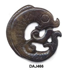 Soo Chow Jade Coiled Fish Pendant Bead DAJ466