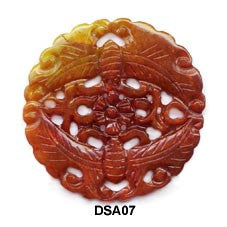 Brown Jade Round Double Butterfly Pendant Bead DSA07