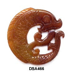 Brown Jade Coiled Carp Pendant Bead DSA466