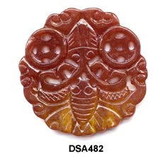 Brown Jade Double Butterfly Round Pendant Bead DSA482