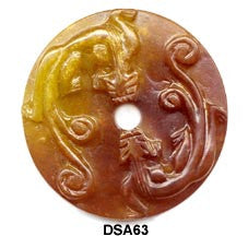 Double Salamander Pi Disc Soo Chow Jade Pendant Bead - 2 Colors