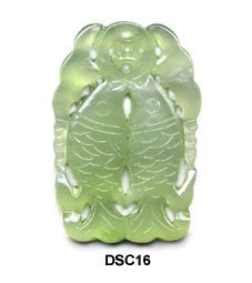 Green Soo Chow Jade Double Fish w/ Coin Pendant Bead DSC16