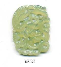 Green Soo Chow Jade Dragon and Phoenix Pendant Bead DSC20