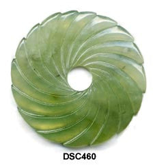 Green Soo Chow Jade Pi Disc Swirl Pendant Bead DSC460